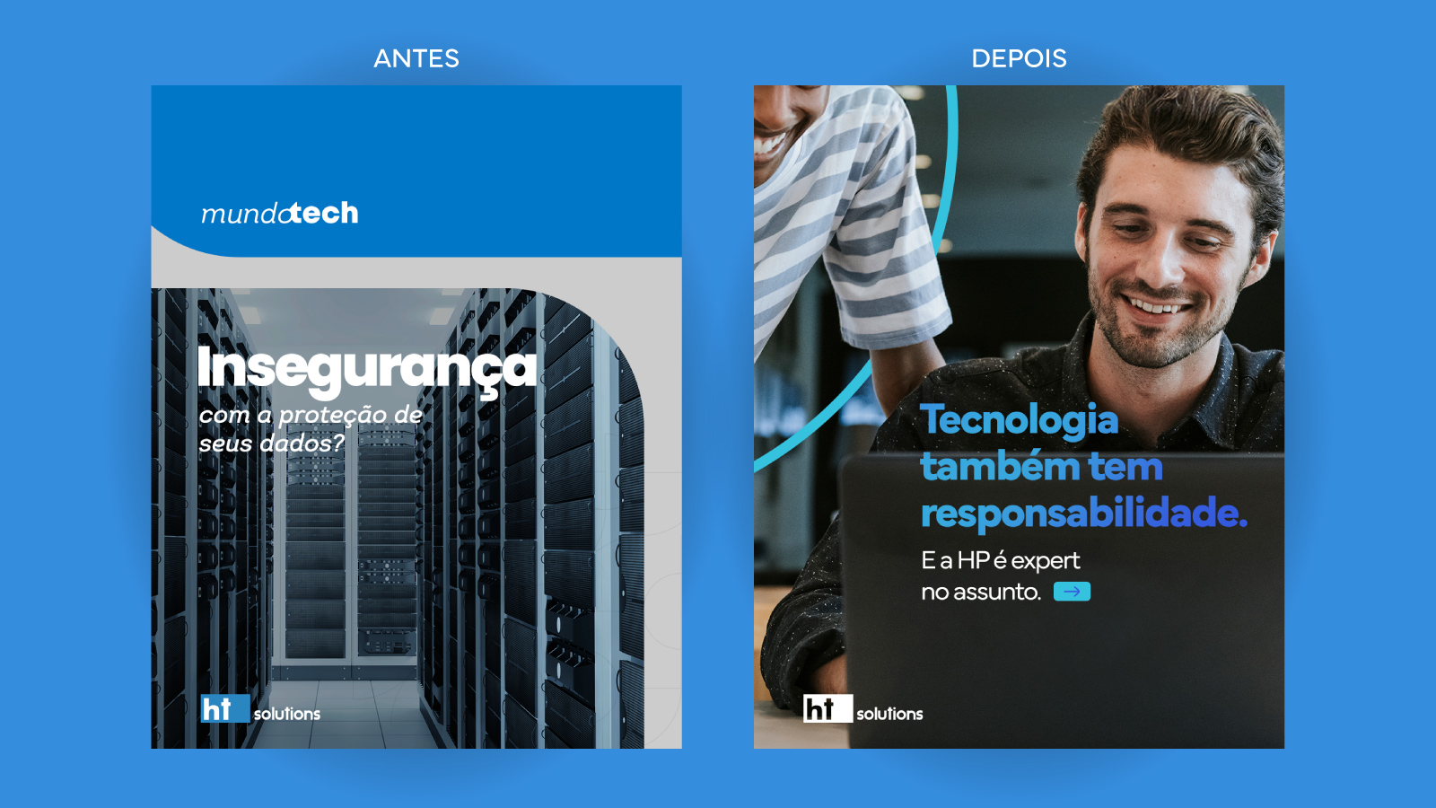 Duas imagens representanto antes e depois da marca